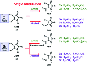 Structures of selected aminohalomaleimides and alkoxyhalomaleimides