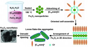  Ionic liquid-assisted solvothermal synthesis of oriented self-assembled Fe3O4 nanoparticles into monodisperse nanoflakes 
