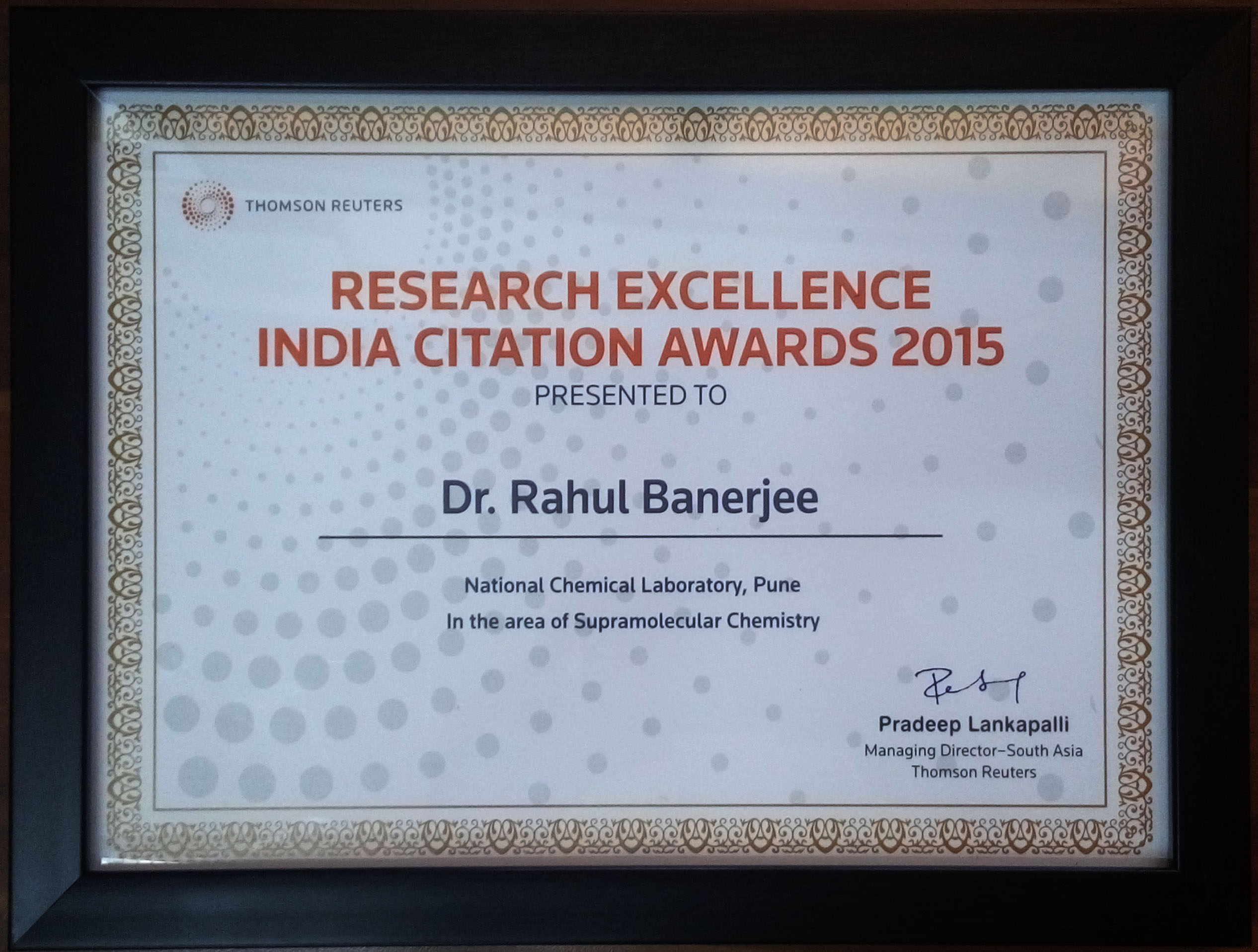 Professor Rahul Banerjee Wins Thomson Reuters Research Excellence India Citation Award 15 Crystengcomm Blog