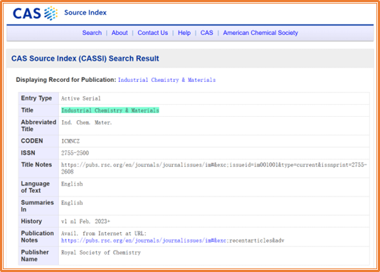 Exciting News! Industrial Chemistry & Materials (ICM) Is Indexed In ...