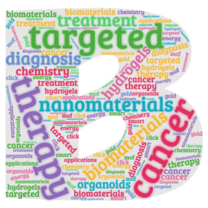 Letter 'B' filled with answers from the survey. Cancer, Therapy, Targeted, Nanomaterials, Biomaterials, Diagnosis, Treatment, Hydrogels.