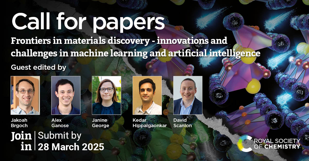 Call for papers: Frontiers in materials discovery. Headshot photos of Guest Editors.