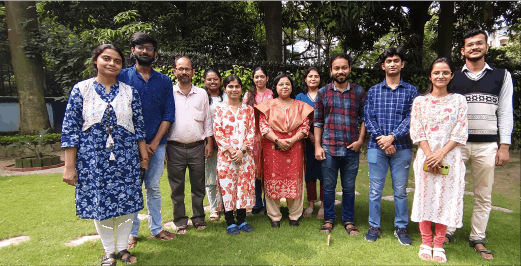 Research group photographs taken at the CSIR-CGCRI campus, featuring team members involved in photoelectrocatalysis.
