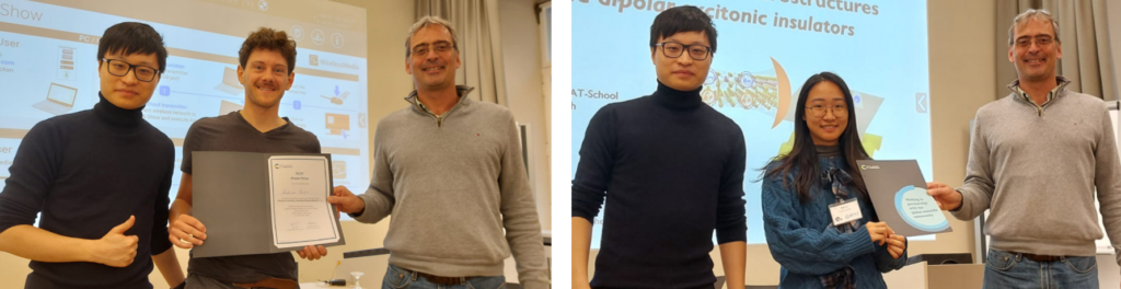 Photos of the poster prizes being awarded at the Sino-German Workshop to Andreas Beer (right) and Yao Lu (left)