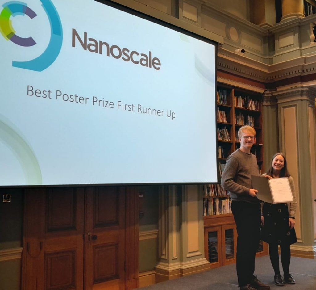 First runner-up for poster presentation (Nanoscale) Sean Leggatt-Bulaitis (University of Leeds) "Nanocarbon aerogels for catalytic flow processes"