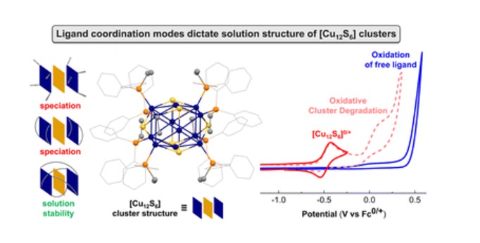 the graphical abstract image depicting ditopic ligand effects on solution structure and redox chemistry in discrete [Cu12S6] clusters with labile Cu–S bonds 