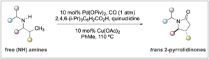 Figure 1: Optimised reaction conditions and selected products of the C-H activation of linear alkylamines for the synthesis of lactams by palladium catalyzed C-H activation