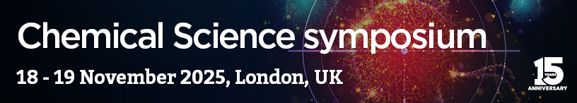 Promotional banner for symposium, with graphical background image relating to imaging chemistry